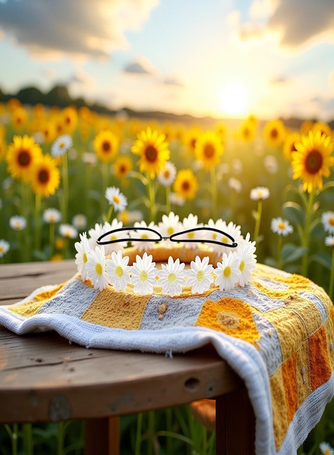 Bwexxt White Daisy Flower Headband Sunflower Hippies Crown Hair Wreath Bohemian Floral Headpiece for Spring Tourism Wedding Festivals Party and Celebration Women's Fashion Headbands Hair Accessories - Image 3